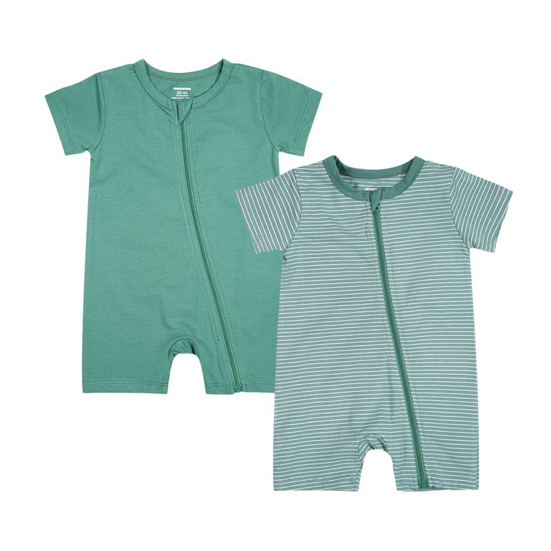 Teach Leanbh Baby Boys or Girls 2 Pack Pajamas Cotton Short Sleeve Zipper Romper Jumpsuits Sleep and Play 3-24 Months (Green, 6-12 Months) - Image 1
