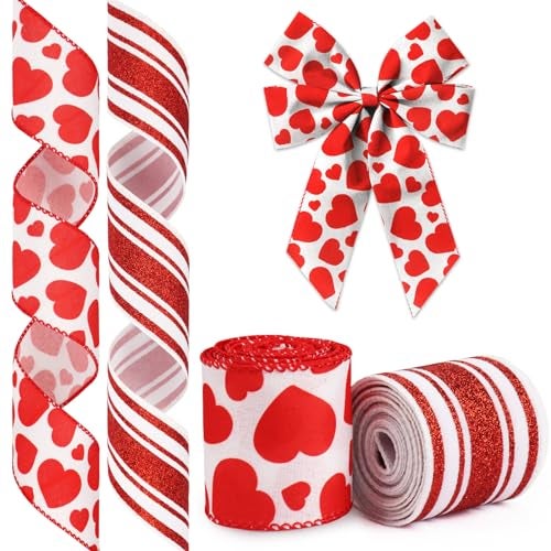 Glodecart Valentine's Day Ribbon - Wired Red Hearts, 2.5" X 10 Yard for Wreath Bow Wrapping Gift & Party Supplies - Image 1