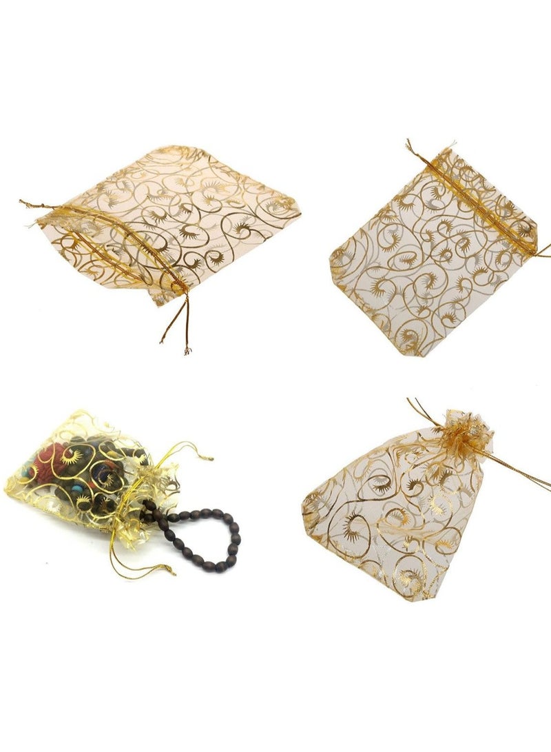 Yalla Pick 100 Pieces Gold Organza Bags for Party Favor Bags Small Business Candy Bags Mesh Bag Wedding Favors Small Gift Bags 4 x 4.7in - Image 2