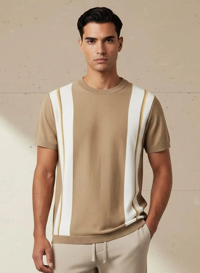 Splash FAV Men Regular Fit Crew Neck Short Sleeves Striped T shirt