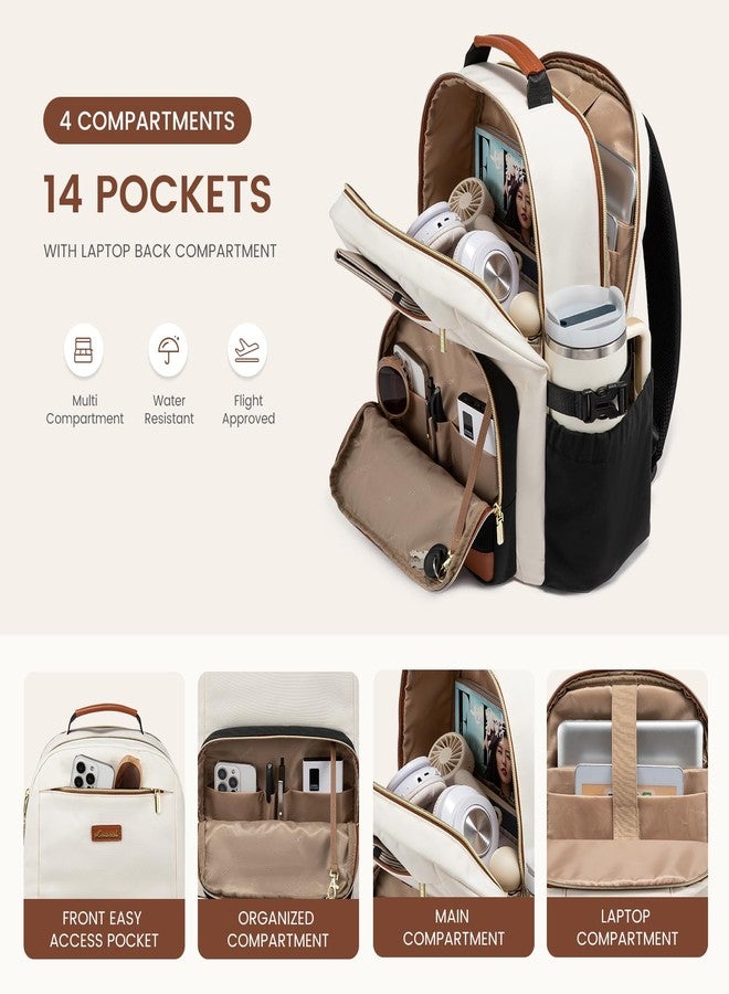 LOVEVOOK Laptop Backpack for Women, Beige - Black - Chestnut Brown + Diamond-shaped, 18 Inch, Laptop Travel College Teacher Work Daily Carry on Backpack - Image 3