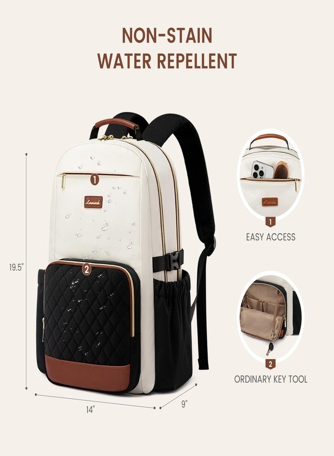 LOVEVOOK Laptop Backpack for Women, Beige - Black - Chestnut Brown + Diamond-shaped, 18 Inch, Laptop Travel College Teacher Work Daily Carry on Backpack - Image 4