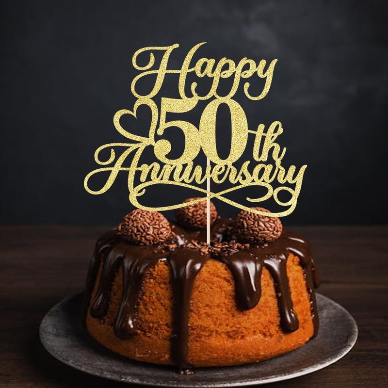 YUINYO Glitter Happy 50th Anniversary Cake Toppers -Wedding Anniversary Party Decorations 50th Wedding Anniversary  Company Anniversary Party  Birthday Party Decorations (Gold (5) - Image 4