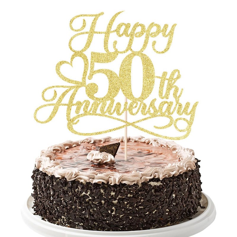 YUINYO Glitter Happy 50th Anniversary Cake Toppers -Wedding Anniversary Party Decorations 50th Wedding Anniversary  Company Anniversary Party  Birthday Party Decorations (Gold (5) - Image 1