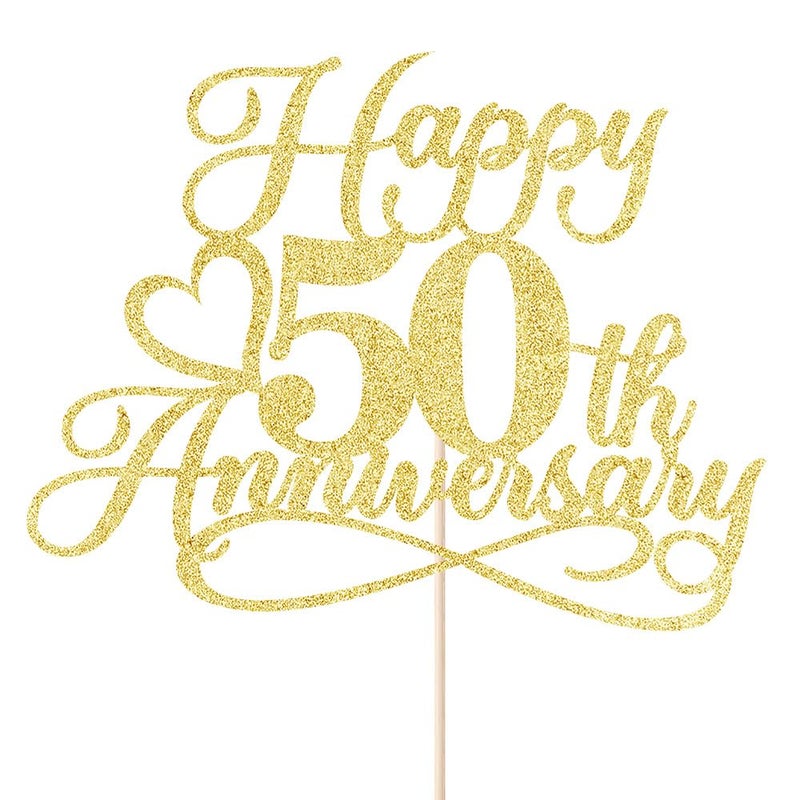 YUINYO Glitter Happy 50th Anniversary Cake Toppers -Wedding Anniversary Party Decorations 50th Wedding Anniversary  Company Anniversary Party  Birthday Party Decorations (Gold (5) - Image 2