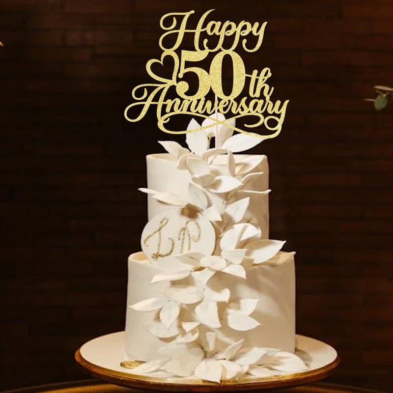 YUINYO Glitter Happy 50th Anniversary Cake Toppers -Wedding Anniversary Party Decorations 50th Wedding Anniversary  Company Anniversary Party  Birthday Party Decorations (Gold (5) - Image 5