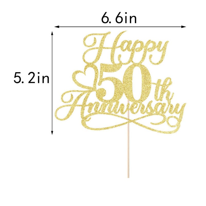 YUINYO Glitter Happy 50th Anniversary Cake Toppers -Wedding Anniversary Party Decorations 50th Wedding Anniversary  Company Anniversary Party  Birthday Party Decorations (Gold (5) - Image 3