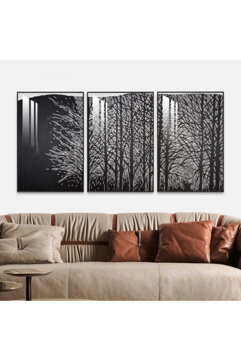 Marktna Three wooden wall painting with a frame and a clear acrylic layer - Image 1