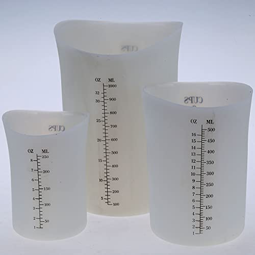 Szxc Silicone Flexible Nestable Measuring Cups Set for Epoxy Resin, Butter, Chocolate - 4 Cup + 2 Cup + 1 Cup - Melt Stir Squeeze & Pour - BPA Free - Standard & Metric Measurment Markings - Image 2