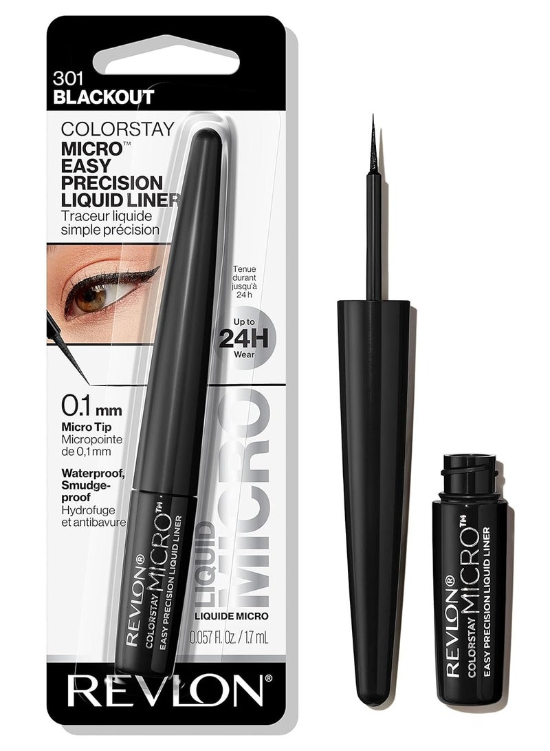 ريفلون كحل سائل دقيق ColorStay Micro Easy Precision، مقاوم للماء، مقاوم للتلطخ، يدوم طويلاً مع طرف دقيق من الفelt، 301 بلاك آوت، 0.057 أونصة سائلة - Image 1