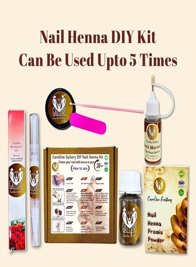 CareOne Gallery DIY Nail Henna / Mehendi Kit | Natural Herbal Henna | Halal & Wudu Friendly | Maroon colour | (Premix Powder, Nail Henna Injection, Nail Filer, Applicator, Shinner / Cuticle Oil Pen) Can Be Used Upto 5 Times - Image 4