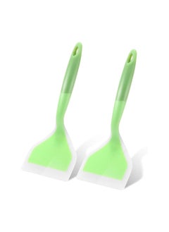 Silicone Pancakes Shovel, Wide Spatula Turner Nonstick Fried Shovel Fish Spatula Silicone Wide Flexible Turner For Nonstick Cookware Egg Cookie Omelette (Green, 2 Pieces)
