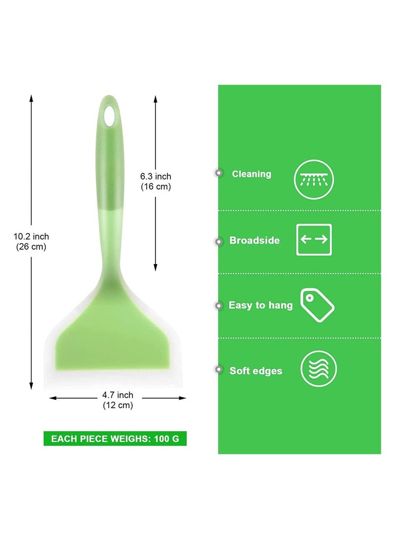 SYOSI - Silicone Pancakes Shovel, Wide Spatula Turner Nonstick Fried Shovel Fish Spatula Silicone Wide Flexible Turner For Nonstick Cookware Egg Cookie Omelette (Green, 2 Pieces) - Image 1