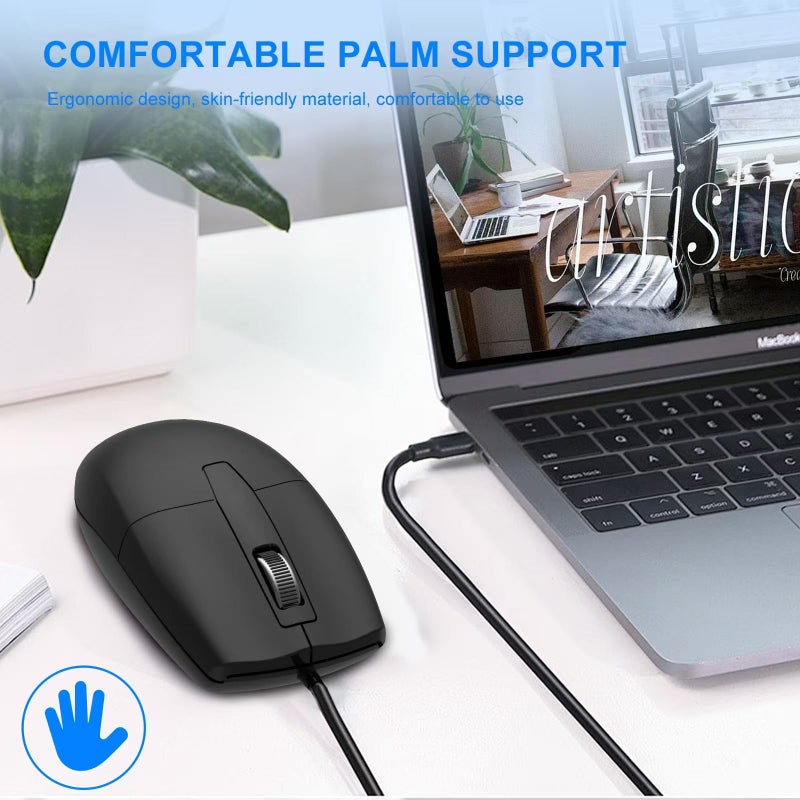LOONASA USB C Wired Mouse, Type C Optical Mouse, Portable Silent Comfortable, for Laptop, Mac, MacBook, Android, PC - Image 3