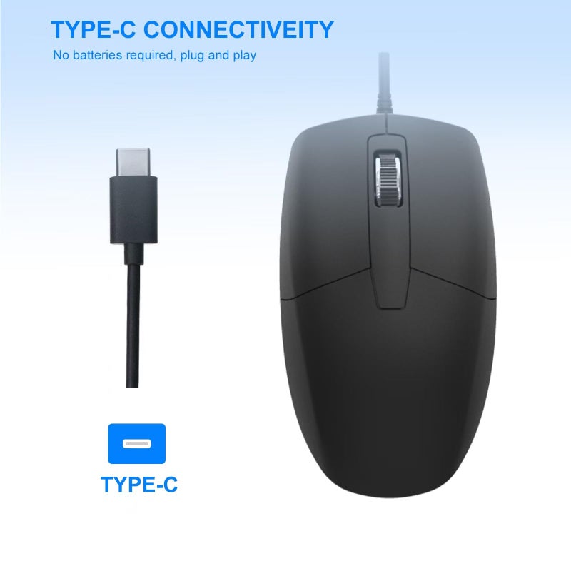 LOONASA USB C Wired Mouse, Type C Optical Mouse, Portable Silent Comfortable, for Laptop, Mac, MacBook, Android, PC - Image 2