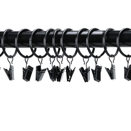 Datttcc 40 Pack Metal Curtain Rings with Clips, Drapery Clips with Rings, Curtain Hangers Clips for Home,Hotel and Office, Drapes Rings 1.26 inch Interior Diameter,Black - Image 3