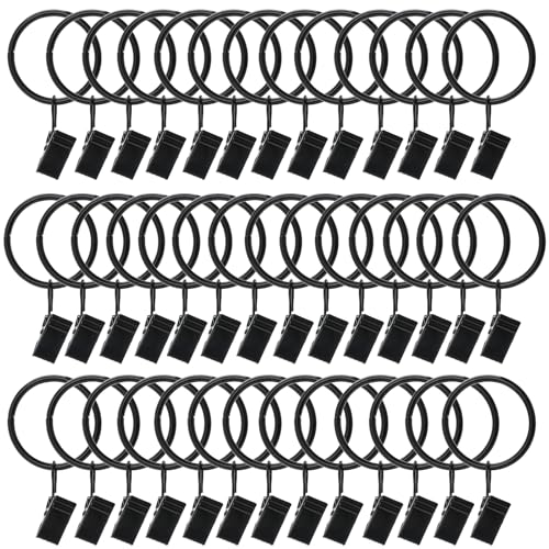 Datttcc 40 Pack Metal Curtain Rings with Clips, Drapery Clips with Rings, Curtain Hangers Clips for Home,Hotel and Office, Drapes Rings 1.26 inch Interior Diameter,Black - Image 1