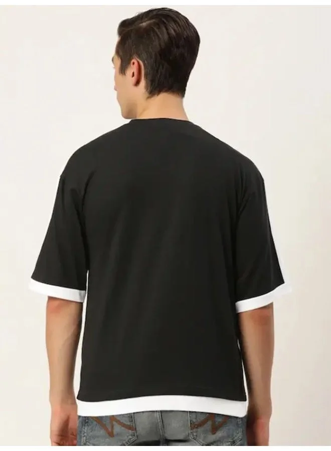 Maniac Maniac Mens Printed Round Neck Half Sleeve Cotton Black Slim Fit Tshirt