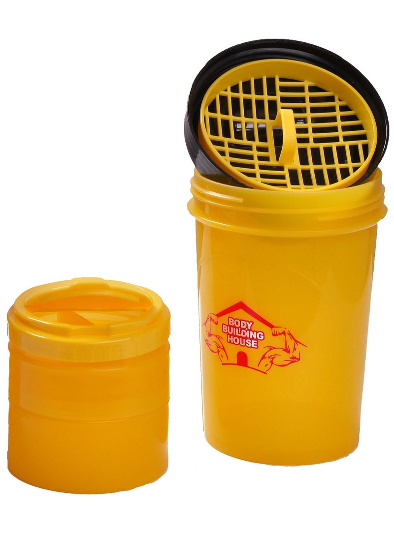 BodyBuilding 500ML Protein Powder Shaker Bottle with Storage Compartments 3-Layers, Yellow  - Image 3