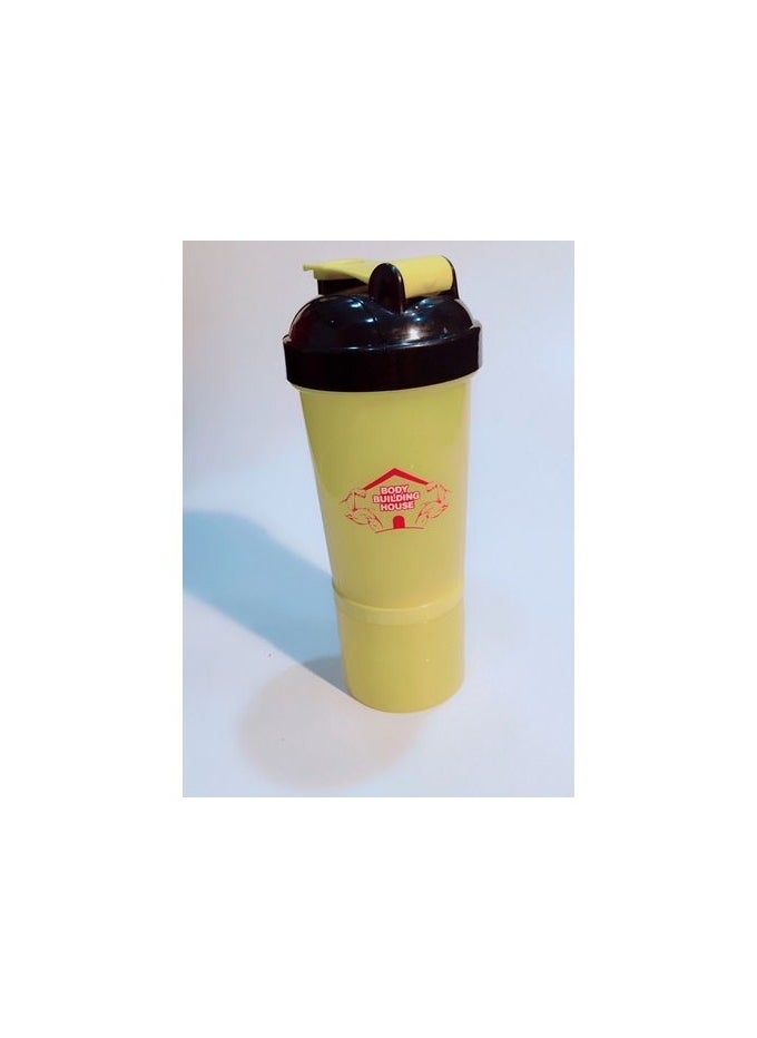 BodyBuilding 500ML Protein Powder Shaker Bottle with Storage Compartments 3-Layers, Yellow  - Image 4