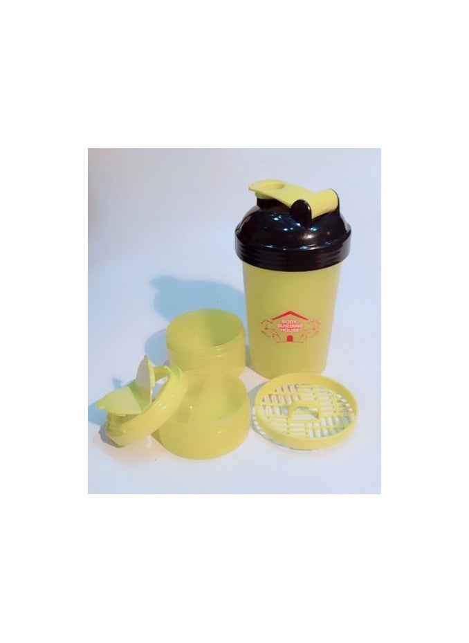 BodyBuilding 500ML Protein Powder Shaker Bottle with Storage Compartments 3-Layers, Yellow  - Image 5