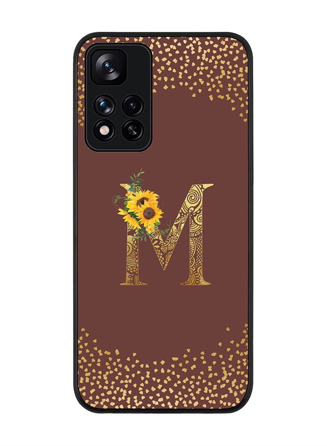 Stylizedd Rugged Black edge case for Redmi Note 11 Pro Plus 5G Slim fit Soft Case Flexible Rubber Edges Anti Drop TPU Gel Thin Cover - Custom Monogram Initial Letter Floral Pattern Alphabet - M (Brown ) - Image 1