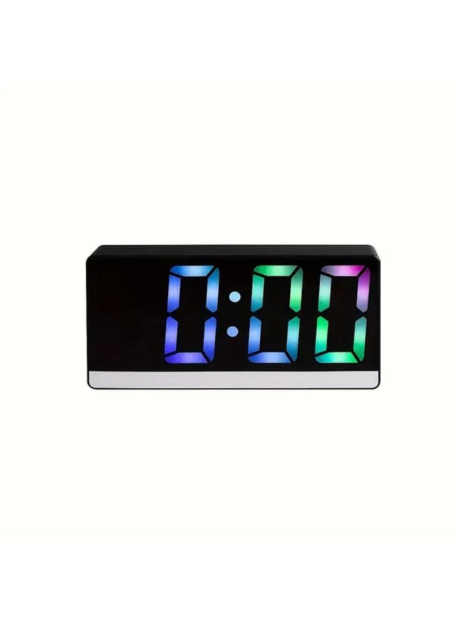 Black Digital Alarm Clock with Colorful LED Display Snooze Auto Dimming for Vision Protection - Image 1