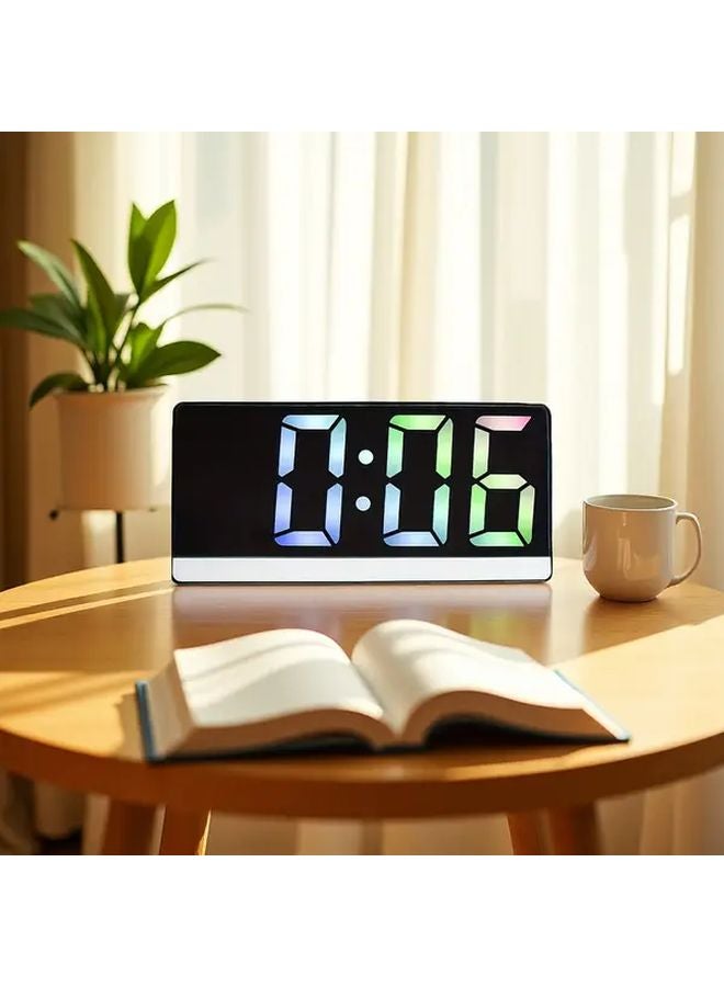 Black Digital Alarm Clock with Colorful LED Display Snooze Auto Dimming for Vision Protection - Image 2