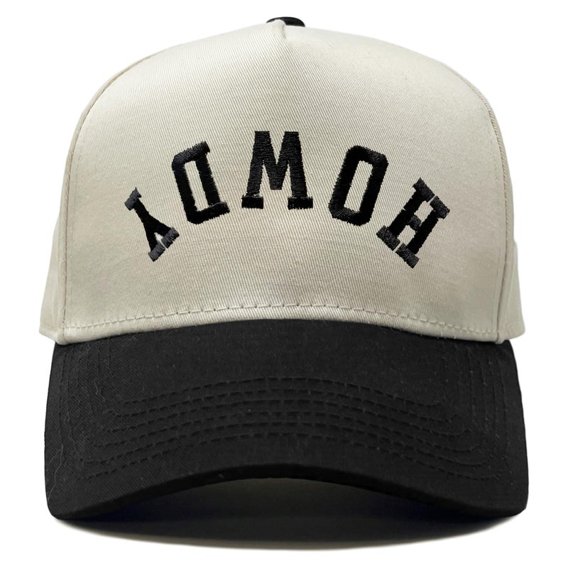 Funky Junque Two Tone Vintage Snapback Hat - Howdy (Upside Down) - Black/Beige - Image 1