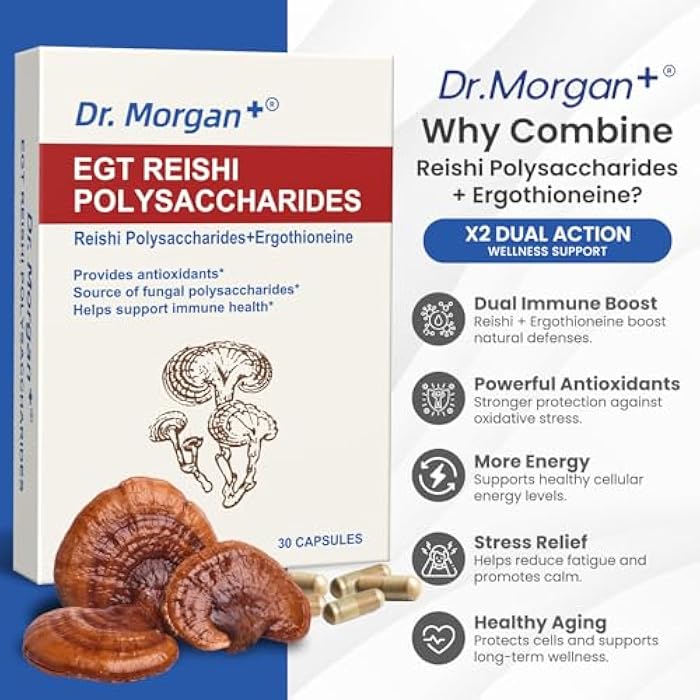 Dr. Morgan EGT + Reishi Polysaccharides Supplement, 99% Pure Ergothioneine & 40% Polysaccharides Reishi,Antioxidant for Cellular Health & Immune Support, Vegan, Third-Party Tested, Made in Canada - Image 2