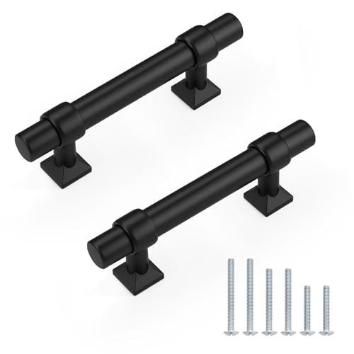 knobelite 10 Pack Hole Centers 2.5 inch Matte Black Cabinet Handles, Stainless Steel Kitchen Cabinet Pulls, T Bar Hardware Pull Handle for Drawers Dressers Cabinets - Image 1
