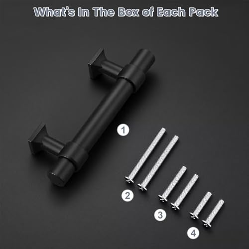 knobelite 10 Pack Hole Centers 2.5 inch Matte Black Cabinet Handles, Stainless Steel Kitchen Cabinet Pulls, T Bar Hardware Pull Handle for Drawers Dressers Cabinets - Image 2
