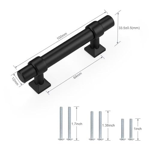 knobelite 10 Pack Hole Centers 2.5 inch Matte Black Cabinet Handles, Stainless Steel Kitchen Cabinet Pulls, T Bar Hardware Pull Handle for Drawers Dressers Cabinets - Image 3