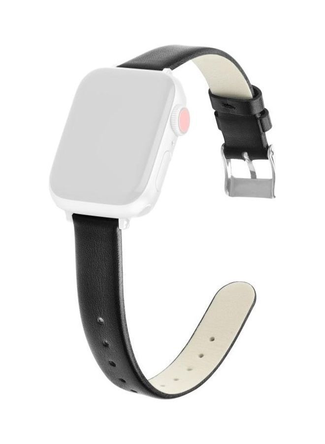 NIBEMINENT Leather Replacement Watchbands For Apple Watch Series 7 45mm/6 & SE 5 4 44mm/3 2 1 42mm Black - Image 1