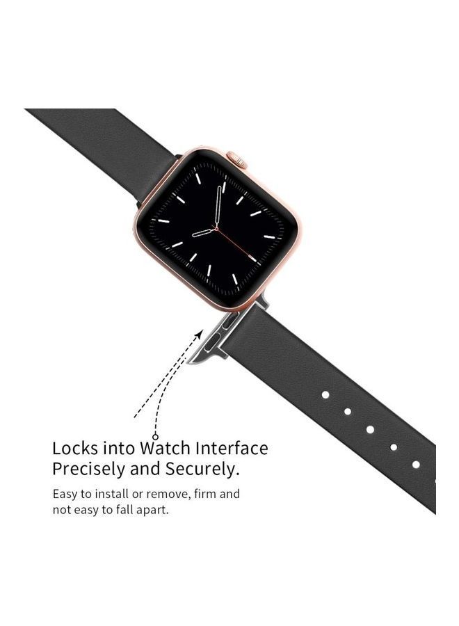 NIBEMINENT Leather Replacement Watchbands For Apple Watch Series 7 45mm/6 & SE 5 4 44mm/3 2 1 42mm Black - Image 5