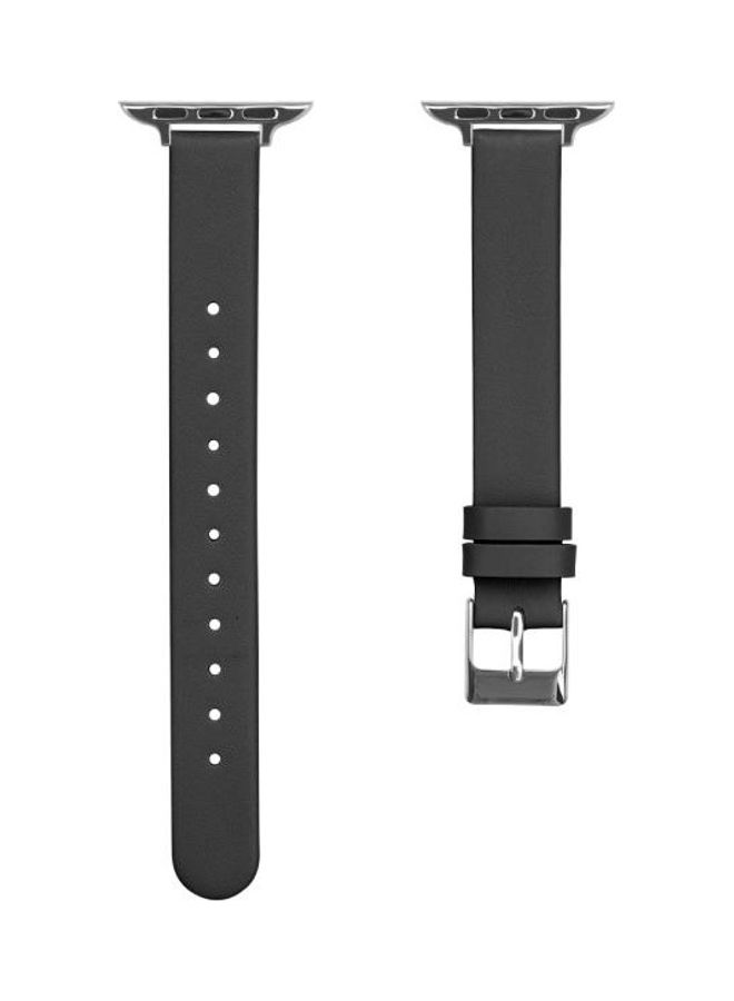 NIBEMINENT Leather Replacement Watchbands For Apple Watch Series 7 45mm/6 & SE 5 4 44mm/3 2 1 42mm Black - Image 2