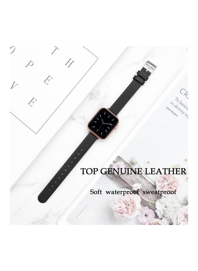 NIBEMINENT Leather Replacement Watchbands For Apple Watch Series 7 45mm/6 & SE 5 4 44mm/3 2 1 42mm Black - Image 3