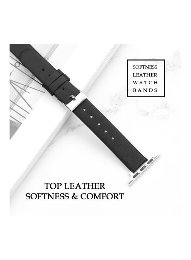 NIBEMINENT Leather Replacement Watchbands For Apple Watch Series 7 45mm/6 & SE 5 4 44mm/3 2 1 42mm Black - Image 4