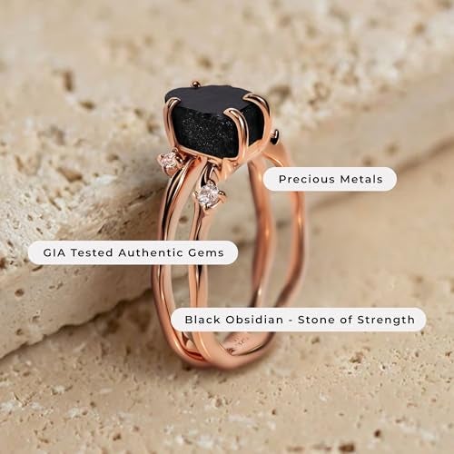 Moon Magic Authentic Moonstone Ring for Women | Amethyst, Aquamarine, Black Obsidian Ring Flow/Real 925 Sterling Silver | 18k Rose and Yellow Gold Raw Crystal Rings for Women/Genuine Gemstone Jewelry - Image 5