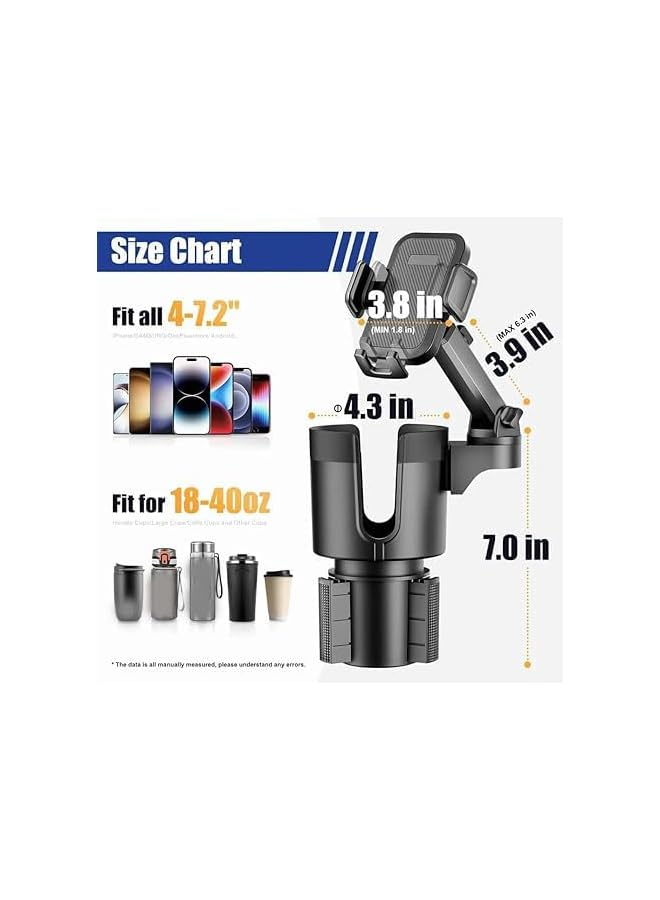 S-TOP Cup Holder Phone Holder, 2-in-1 Universal Cup Holder, Expander Adjustable Base with Phone Mount, Long Arm with 360°Rotation Cup Holder, Compatible with iPhones Android Phones - Image 4
