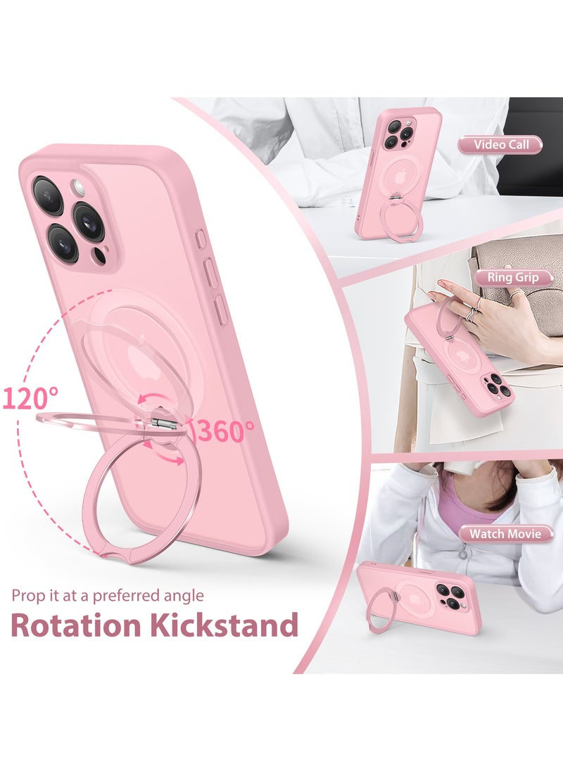 تونجيت جراب هاتف مغناطيسي لجهاز iPhone 16 بتصميم حامل غير مرئي دوار بزاوية 360°، هيكل كامل مقاوم للصدمات والسقوط، جراب حماية شفاف عالي المتانة، متوافق تمامًا مع MagSafe، باللون الوردي.  - Image 2