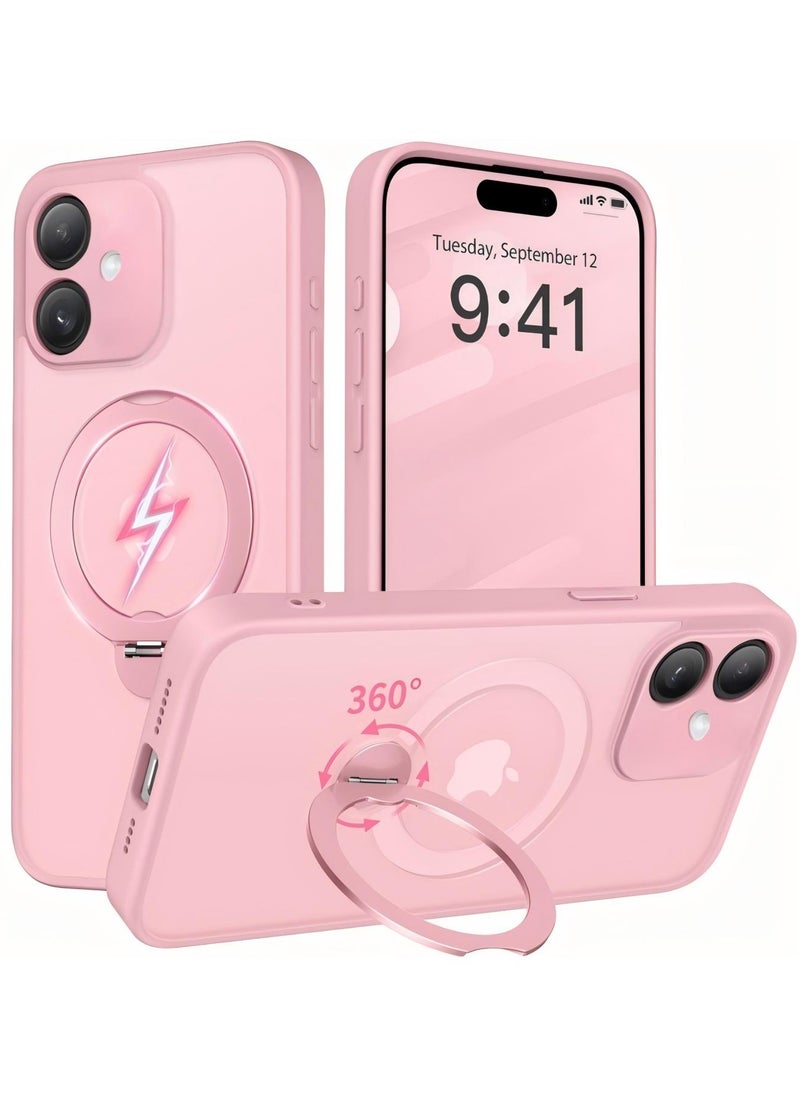 تونجيت جراب هاتف مغناطيسي لجهاز iPhone 16 بتصميم حامل غير مرئي دوار بزاوية 360°، هيكل كامل مقاوم للصدمات والسقوط، جراب حماية شفاف عالي المتانة، متوافق تمامًا مع MagSafe، باللون الوردي.  - Image 1