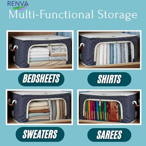RENVA Polyester 66L 1Pcs Wardrobe Organizer for Clothes with Steel Frame Foldable Storage Bins-Clothing Storage with Foldable Clear Window 20 * 16 * 12In (1), Black - Image 3