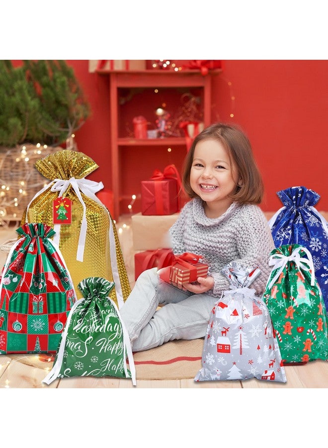 kockuu 32Pcs Large Christmas Gift Bags, Holiday Drawstring Gift Bags Reusable Foil Present Santa Wrapping Bags With Gift Tag Cards Ribbon Ties For Big Xmas Presents Party Decorations Holiday Gift Giving - Image 2
