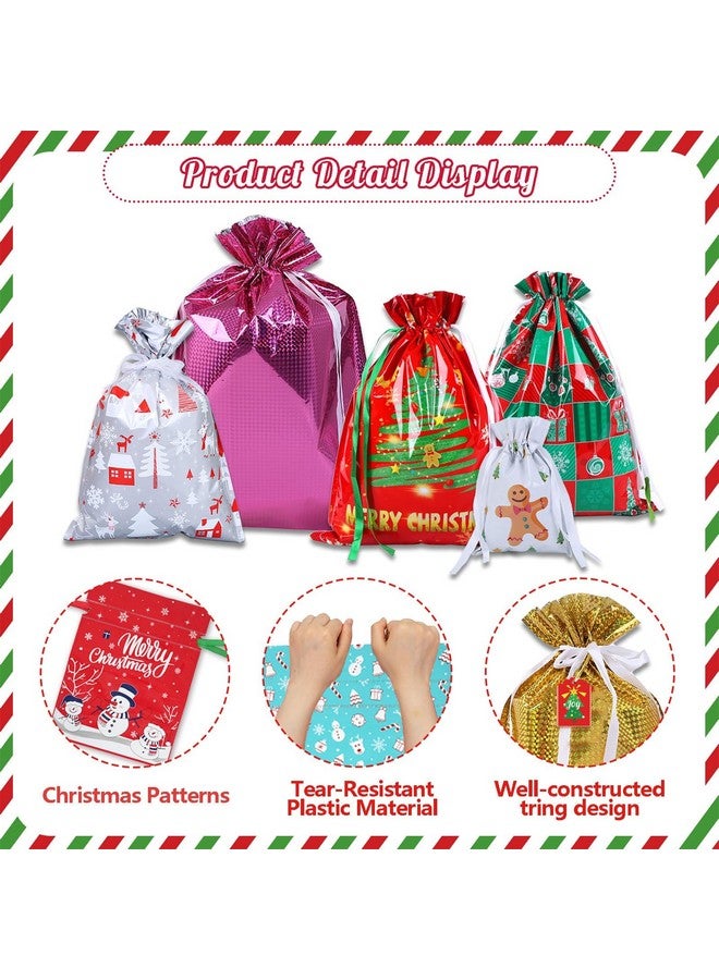 kockuu 32Pcs Large Christmas Gift Bags, Holiday Drawstring Gift Bags Reusable Foil Present Santa Wrapping Bags With Gift Tag Cards Ribbon Ties For Big Xmas Presents Party Decorations Holiday Gift Giving - Image 4