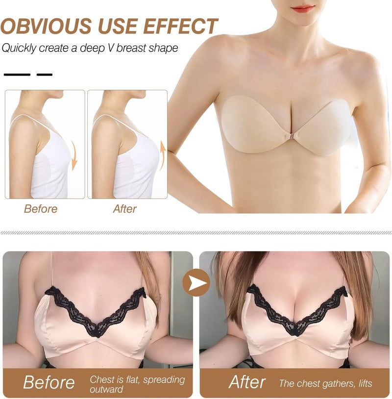 queensecret Adhesive Bra, Push up Strapless Self Adhesive Bra, Invisible Silicone Bra for Backless Dress (A, Nude) - Image 3