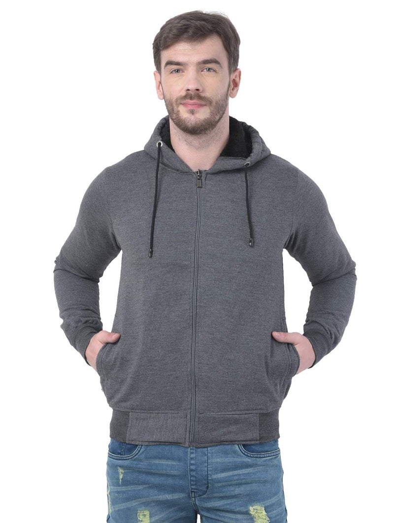 Ben Martin Cotton Blend Men's Cotton Polyester Regular Fit Standard Length Hooded Hoodie-(Dark Grey Medium) - Image 1