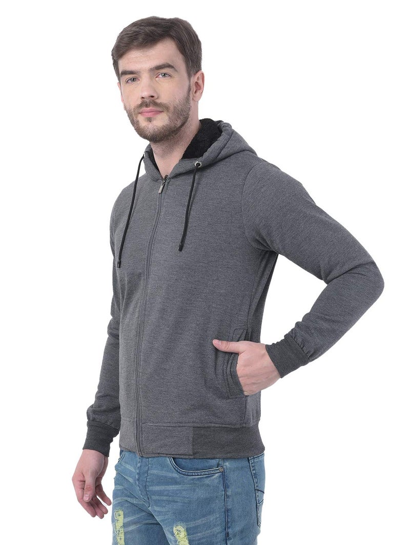 Ben Martin Cotton Blend Men's Cotton Polyester Regular Fit Standard Length Hooded Hoodie-(Dark Grey Medium) - Image 2