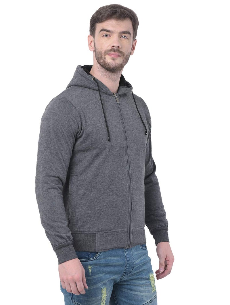 Ben Martin Cotton Blend Men's Cotton Polyester Regular Fit Standard Length Hooded Hoodie-(Dark Grey Medium) - Image 3