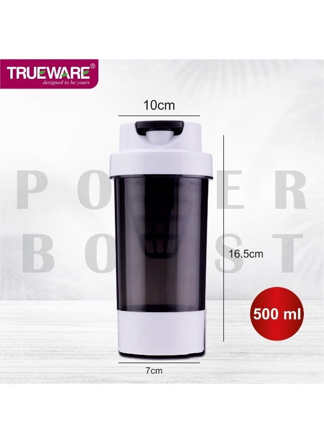 Trueware خلاط ترووير باور بوست الرياضي | بلاستيك | أبيض وأسود | مانع للتسرب | مثالي للبروتين | خالٍ من مادة BPA | خلاط مثالي للتمارين الرياضية لمحبي اللياقة البدنية | غطاء سهل الإمساك للعصائر ومشروبات البروتين - Image 2